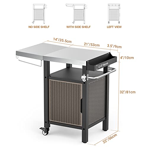 Onlyfire BBQ Storage Trolley, Garden Serving Table with Seasoning Box and Closed Storage Space for BBQ and Outdoor Cooking