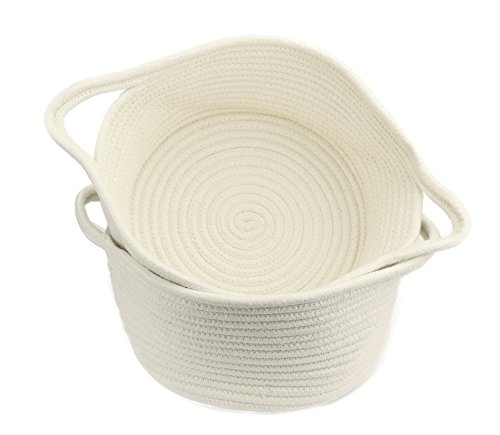 Cotton Rope Storage Baskets With Handles Soft Durable Toy Storage Nursery Bins Home Decorations , Set of 2
