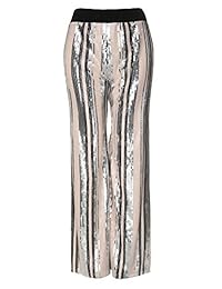Pantalones de dama de cintura alta, elásticos, con lentejuelas anchas