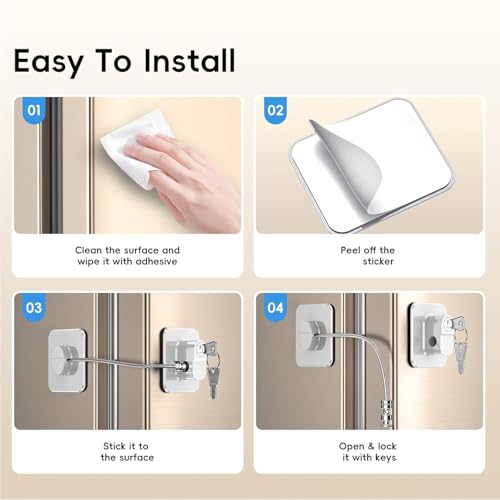 Lonimia 2Pack Refrigerator Lock, Heavy Duty Fridge Combination Lock For Cabinets, Drawers, Safety Easy Install No Keys Needed (White)