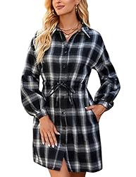 Blooming Jelly Womens Plaid Dress Flannel Puff