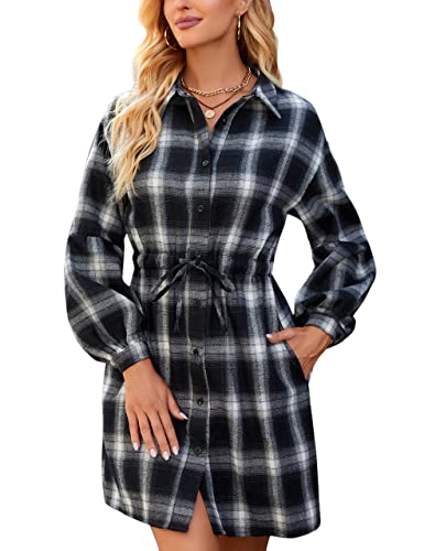 Blooming Jelly Womens Plaid Dress Flannel Puff