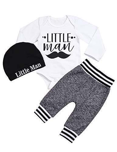 Newborn Baby Boy Clothes New to The Crew Letter Print Romper Long Pants Hat 3PCS Outfits Set Breathable and Soft (O-White, 9-12 Months)