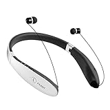 Bluetooth Headset, FKANT V4.1 Bluetooth Headphones Wireless Stereo Foldable Neckband Earphones with Retractable Earbuds for iPhone Samsung HTC Smartphones, White