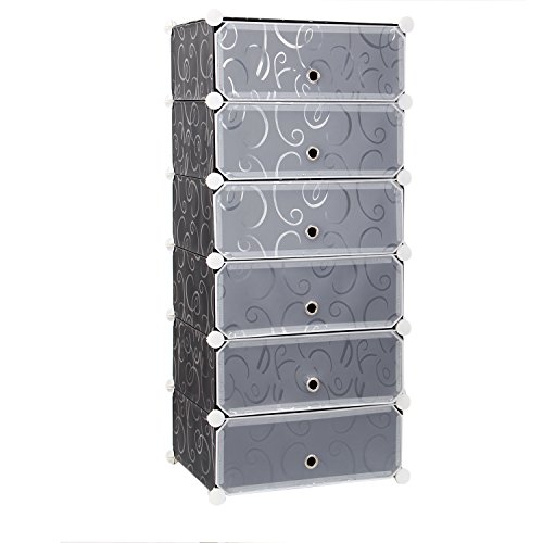 Lifewit Stackable Multi Shoe Rack 6-cube Shoe Cabinets Toy Organizer Storage Plastic Drawers Black with White Doors (shoe rack)