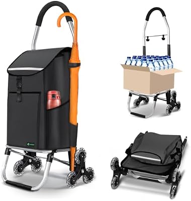 ® Carrito Compra Plegable de Aluminio, Carro de la Compra 6 Ruedas con Bolsa Oxford Desmontable y Ganchos, 58L, Negro