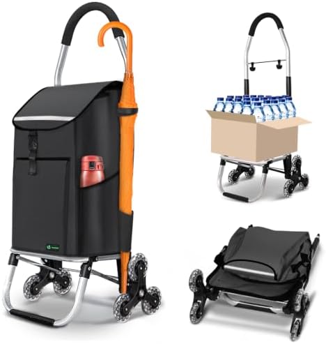 ® Carrito Compra Plegable de Aluminio, Carro de la Compra 6 Ruedas con Bolsa Oxford Desmontable y Ganchos, 58L, Negro