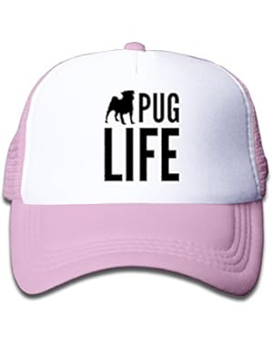 Pug Life Mesh Hat Trucker Style Outdoor Sports Baseball Cap With Adjustable Snapback Strap For Kid's Pink