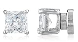 New & Improved! Silvertone with Clear Cz Square Magnetic Stud Earrings - 4mm to 12mm Available (5 Millimeters) (E-1513)