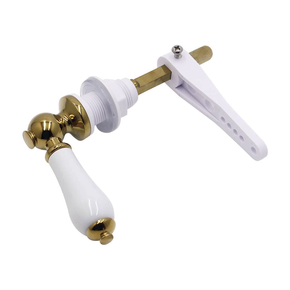 Harrington Marley Ceramic Toilet Brass Finish Cistern Lever Flusher | Traditional Victorian Style | Real Ceramic White Loo Cistern Lever Flush Handle | Wc Lavatory Flush | Gold/Brass Finish