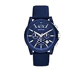 A|X Armani Exchange Men's Silvertone Navy Nylon with Silicone Straps Watch