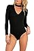 PROGRACE Womens V Neck Choker Halter Long Sleeve Bodycon Leotard Jumpsuit Black S