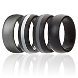 ROQ Silicone Wedding Ring for Men, Silicone Rubber Band 4 Pack - Black, Grey, Silver, Beveled Metallic Platinum, Size 12