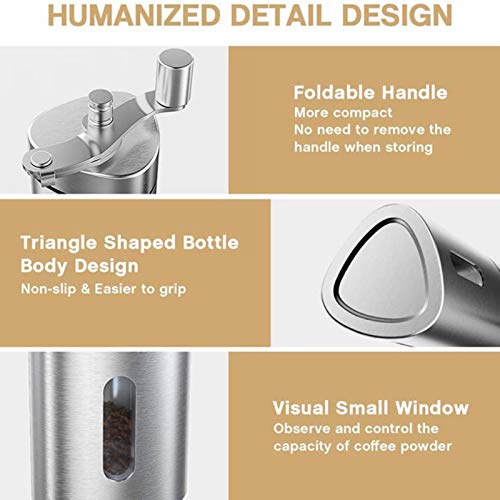 Manuelle Kaffeemühle, Handkaffeemühle aus Edelstahl Handkurbelbohnenmühle Handkaffeemühle Espressomühle für Küche, Büro… – Bild 6