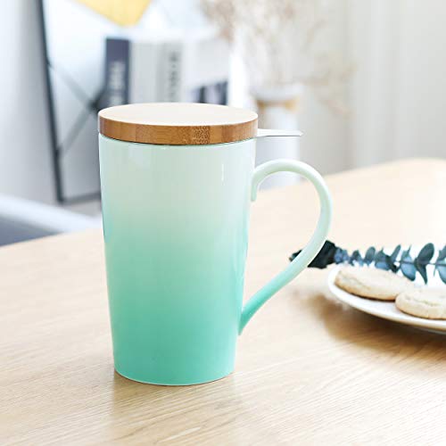 TEANAGOO M066-N Ceramic Tea-Mug with Infuser & Lid, 18 OZ, Plum Green, Travel Teaware with Filter, Tea Cup Steeper Maker, Brewing Strainer for Loose Leaf Tea, Diffuser One Set Tea Lover Gift