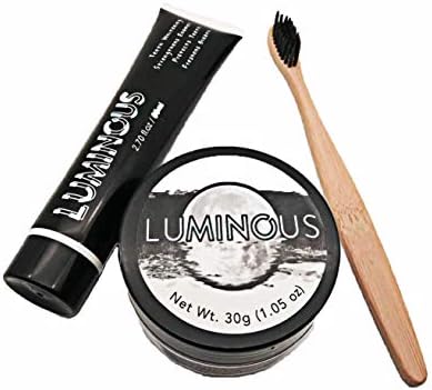 Luminous Teeth Whitening Charcoal Toothpaste and Charcoal Powder Kit (includes toothbrush) (Charcoal Black)