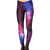 Idingding Womens Galaxy Star Printed High Waist Leggings Pants, Purple, XXXL