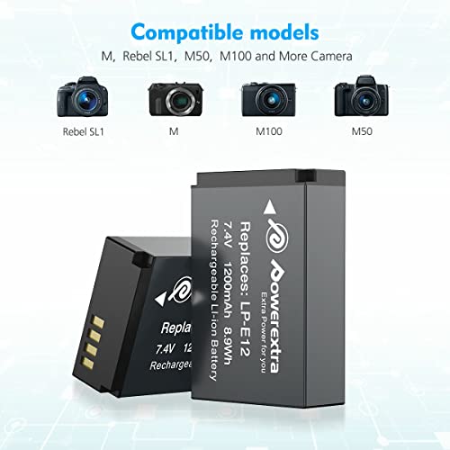 Powerextra 2 Pack LPE12 Battery and Dual USB Charger Smart LCD Display