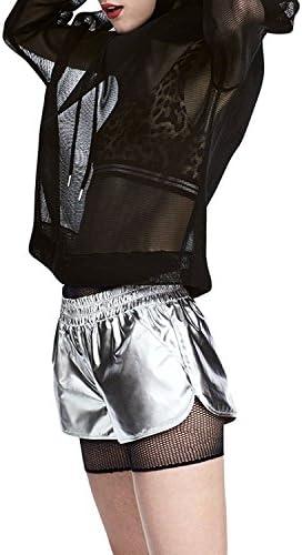 Wenxuan Women's Yoga Hot Shorts Shiny Metallic Pants. (Large)