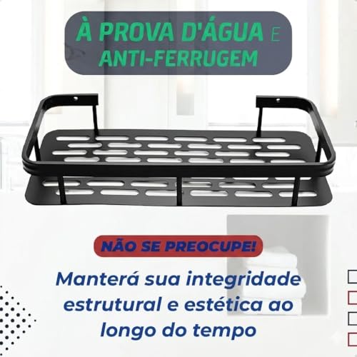Kit com 2 Suporte de Parede para Banheiro Prateleiras Autoadesivas Preto Organizador para Shampoo e Sabonete Instalação Sem Furos