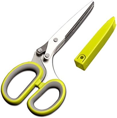 Wotesport Herb Scissors Stainless Steel - Multipurpose Kitchen Shear with 5 Blades and Cover with Cleaning Comb (yellow)