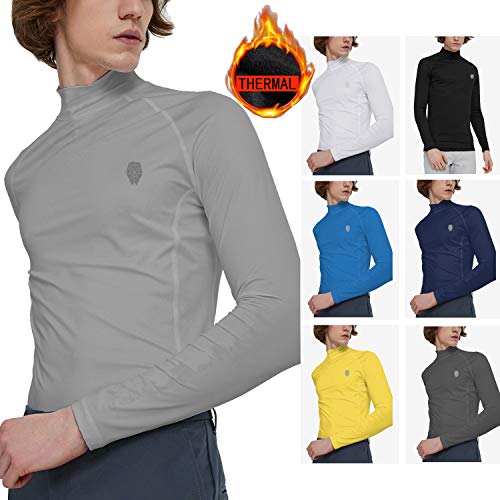 Boys Fleece Thermal Mock Neck Long Sleeve Running Shirt Workout Tops Gray M - Thumbnail 7