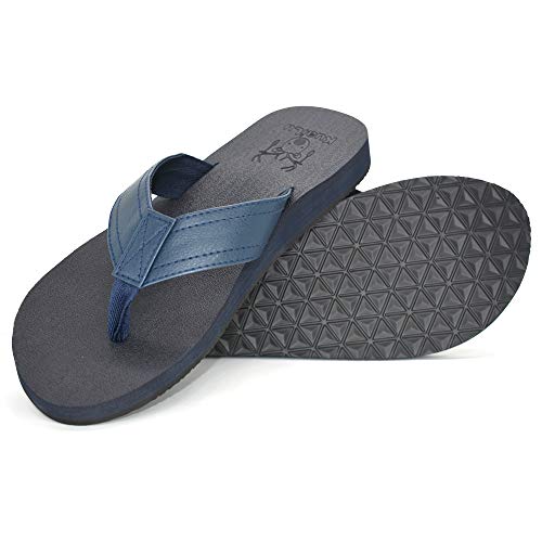 KuaiLu Men s Yoga Mat Leather Flip Flops Thong Sandals with Arch Support