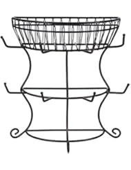 Gourmet Basics by Mikasa 5154681 French Countryside Metal Mug Tree with Storage Basket 14.76 x 7.76 x 13.50