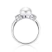 Bling Jewelry Pave CZ Band White Simulated Pearl Solitaire Engagement Promise Ring for Women Silver Plated Brass 8MM