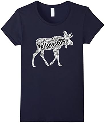 Womens National Park Moose T Shirt Lists all 59 National Parks Medium Navy