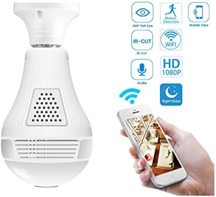 360°HD 1920x1080P Wifi Light Bulb Camera Night Vision VR Panoramic Bulb Camera with For home office shop security system