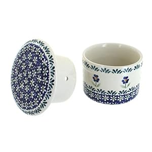 Blue Rose Polish Pottery Blue Daisy French Butter Dish