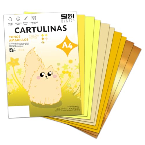 Cartoncino A4 Toni Gialli 185/230 g Cartoncino in tonalita gialle per lavoretti creativi, Scrapbooking, stampante inkjet e laser – SIDI (toni gialli, 125h)