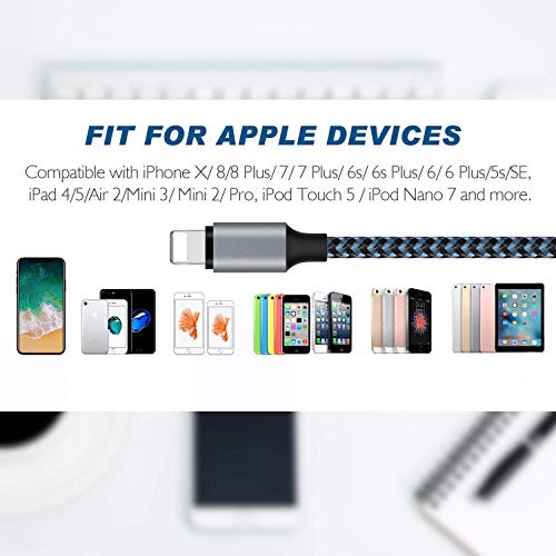iPhone Charger,Lightning Cable 3Pack 10Ft Sundix iPhone Charger Cable Nylon Braided Charging Cable Cord Compatible X 8 8plus 7 7plus 6s 6s Plus More-Blue