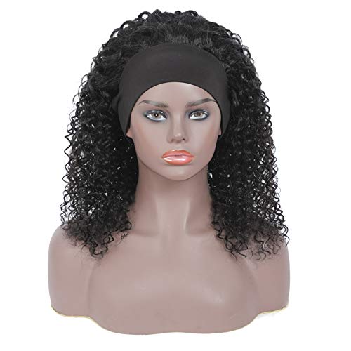 Headband-Wig-Scarf-Kinky-Curly-Wigs-for-Black-Women-None-Lace-Front-Wigs-with-Headband-Human-Hair-Mixed-Machine-Made-Wave-Natural-Color-150-Density-16-inch