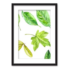 Framed Watercolor Style Leaves Black Picture Frames White Matting