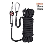 GINEE Outdoor Climbing Rope,Black Static Climbing Ropes 32Ft,49Ft,64Ft,96Ft.Rescue Safety Rope.