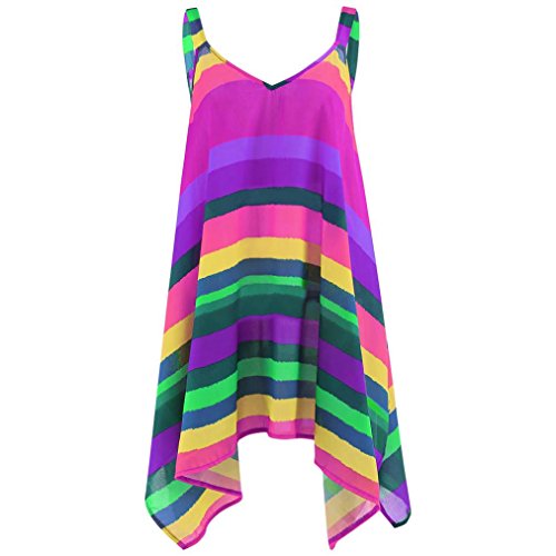 Goddessvan Plus Size Shirt,Women Loose Casual Stripe Sleeveless Irregular Chiffon Vest Tank Top