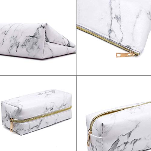 Marble Makeup Bag,2 Pack Marble Cosmetic Bag Small Makeup Pouch for Purse Waterproof Marble Pattern Cosmetic Pouch (White)