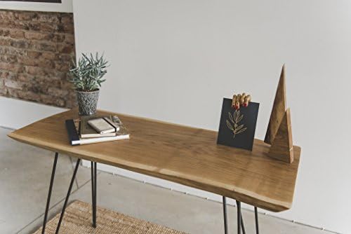 Oak Rustic Table. Laptop Desk. Perfect for a Bedroom Furniture as a Night Table. Wooden Side Table. Live Edge Top with Steel Legs. Great Gift for Christmas, Father's Day.