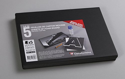 Clairefontaine 193646C - Confezione di Carton Mousse 5 fogli 21x29,7 cm, spessore 5 mm, Nero