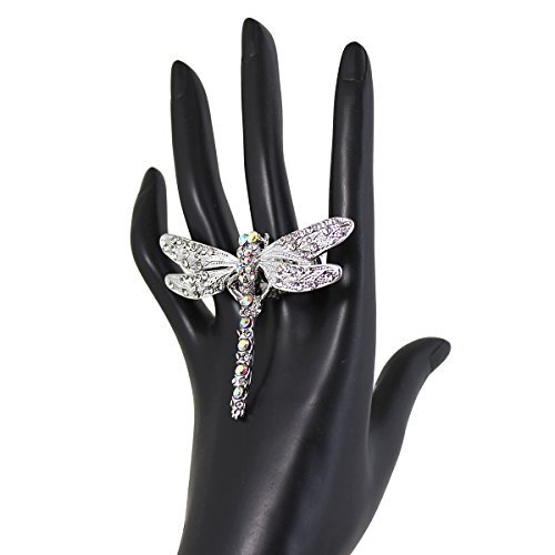 Large Crystal Encrusted Dragonfly Ring with Stretchy Band - Image 3