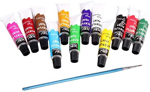 Yeshai3369 Set of 12 Acrylic Paint Set Pigments Tube Draw Drawing Painting DIY Wall Art Drawing Kit with Paintbrush