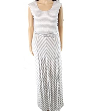 Calvin Klein Womens Stripe Chevron Print Maxi Dress Gray 2