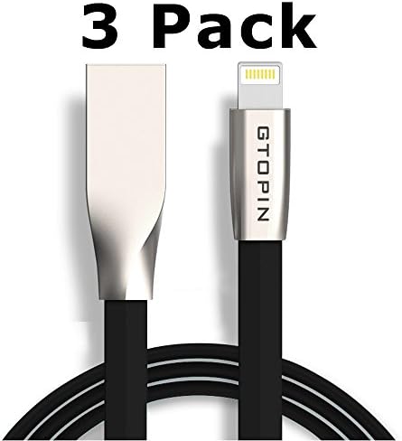 Lightning Cable,Gtopin 3 Pack Fastest Charger Charging Lightning Cable Cord Zinc Alloy iPhone Charging Cable for iPhone 7 Plus 7 6S 6 Plus SE 5S 5C 5 iPad iPod - 3.3FT(1M) Black