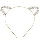 NLCAC Rhinestone Cat ear Crystal Flower Headband Gold Cute Headpiece Jewelry Women Girls Gift