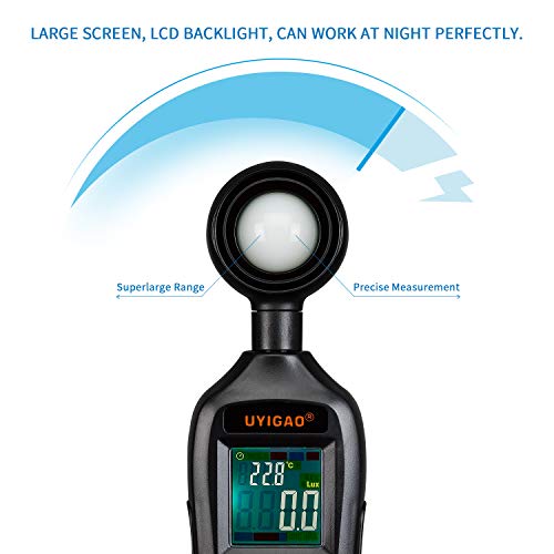 BDMETER Digital Light Meter, Multifunctional Handheld Illuminance Meter Temperature Measurer with Range up to 200,000 Lux Luxmeter LCD Screen