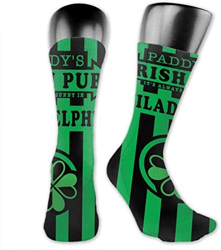 WOWINNER Fashion New Year Gifts Mid-Calf It's Always Sunny in Philadelphia Paddy's Irish Pub Crew Socks Athletic Below Knee Breathable Socks for Hiking Trekking Outdoor Adults Teens Family Friends