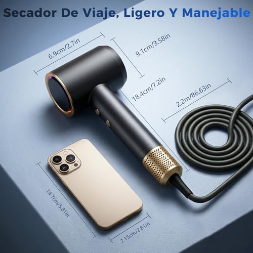 Aidisy 1500W Professional Ionic Hair Dryer, Powerful Travel Dryer with 2 Speed Motor and 3 Temperatures, Constant Temperature for Hair Care with 1 Concentrator