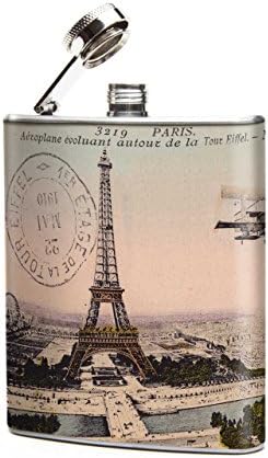 Oso and Bean Eiffel Tower Designer Art Hip Flask